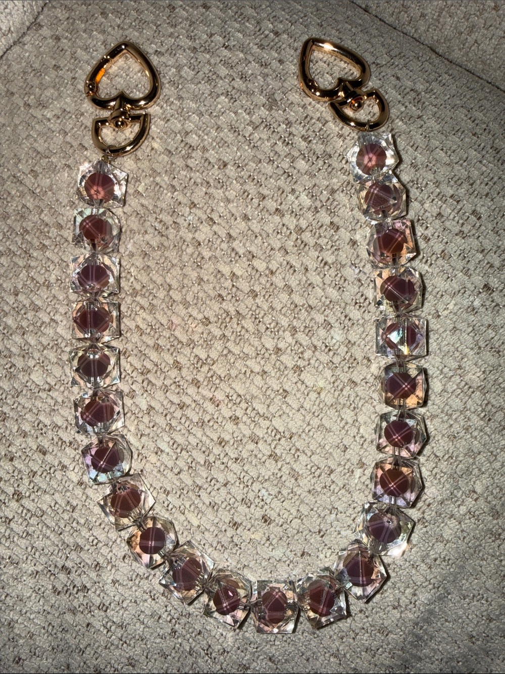 Gold-tone Heart Clasp Crystal Link Necklace